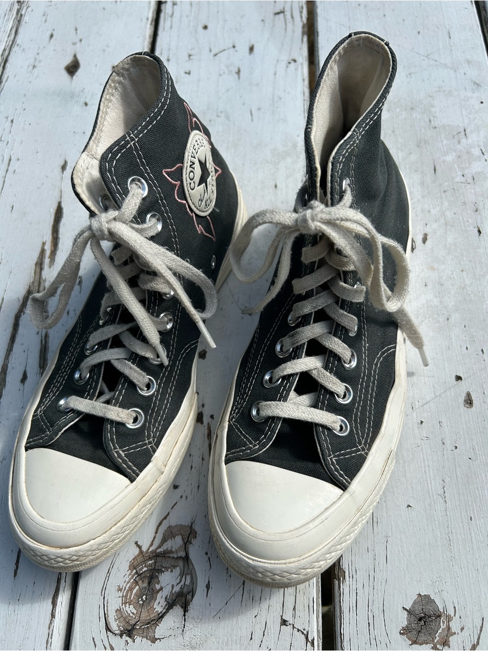 Women's Believe In Magic Converse High Top Sneakers in Black with Floral Accents